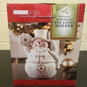 Living Home Christmas-Snowman Porcelain TeaLight Holder-6" x 4 7/8" x 7 3/4"